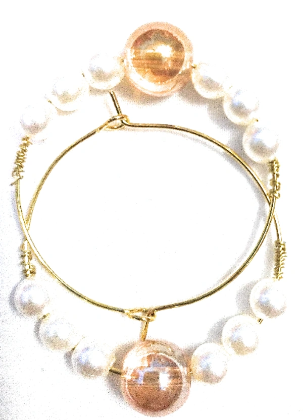 NIBRAS Gold Pearl Hoop Earrings - B09JN3YT6F, 6 gm, 4.5cm x 4cm x 1cm